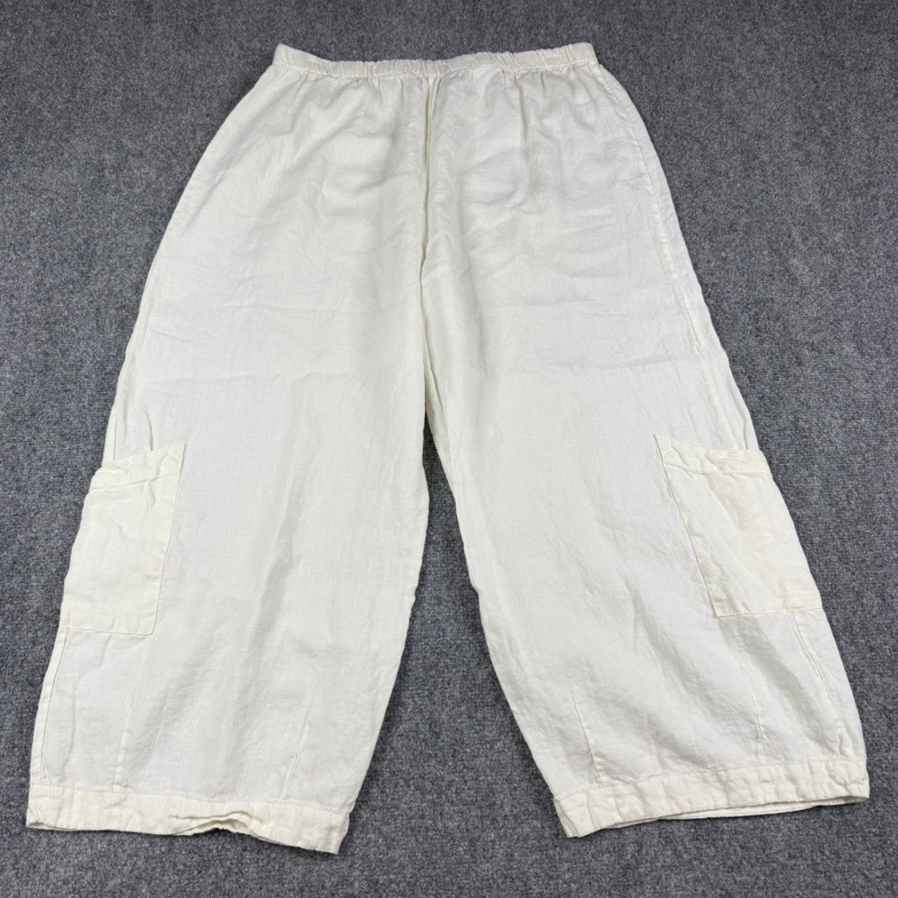 Bryn Walker Cargo Pants Women XL White Casbah Linen Wide Leg Cropped USA Made